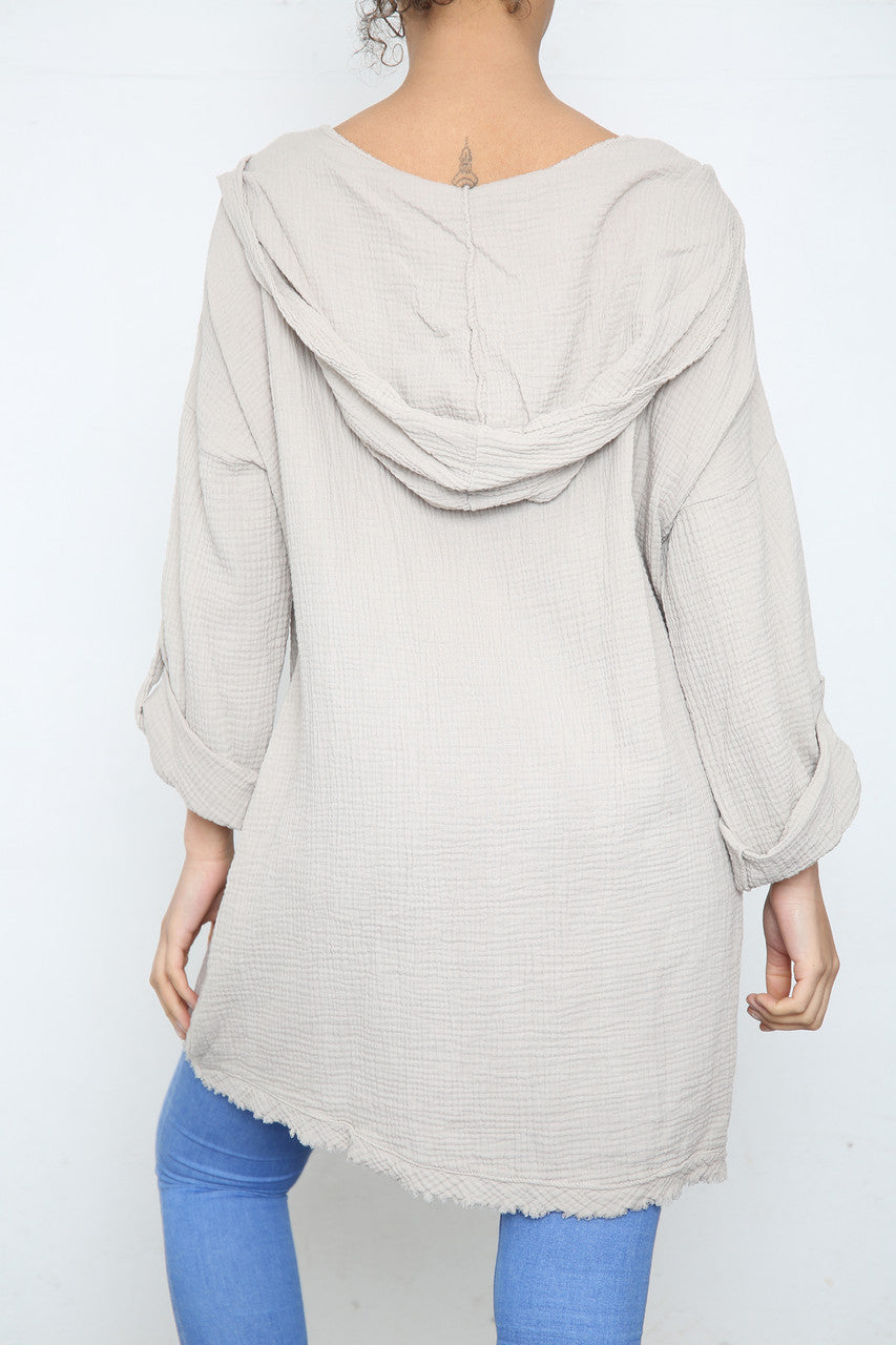 Ladies Hooded Plain Top Stone