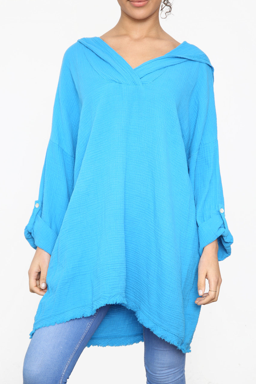 Ladies Hooded Plain Top Turquoise