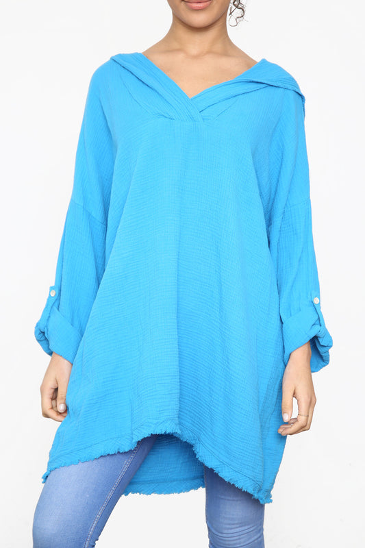 Dames Hooded Effen Top Turkoois