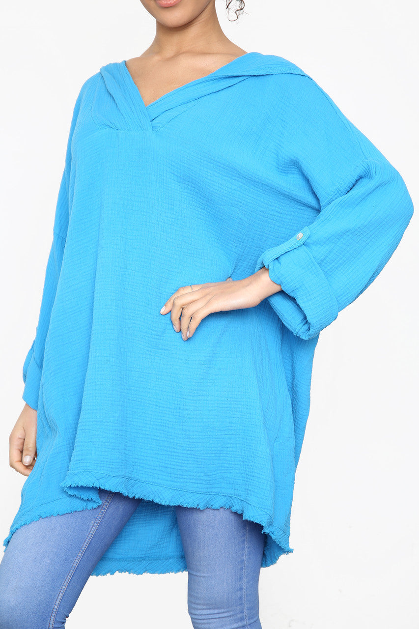 Ladies Hooded Plain Top Turquoise