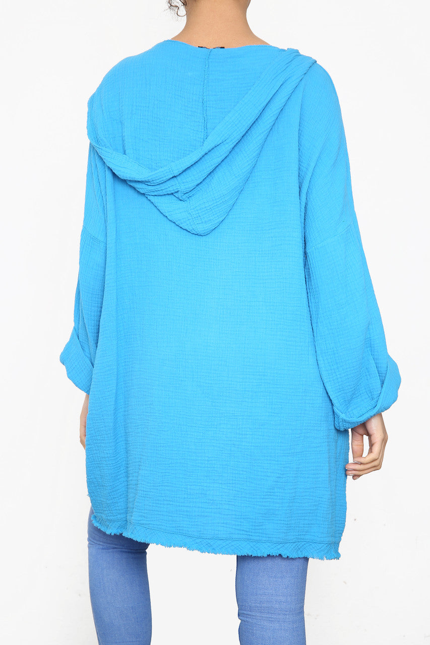 Ladies Hooded Plain Top Turquoise
