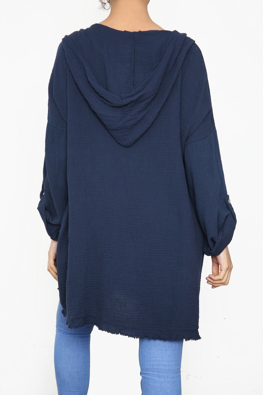 Ladies Hooded Plain Top Navy
