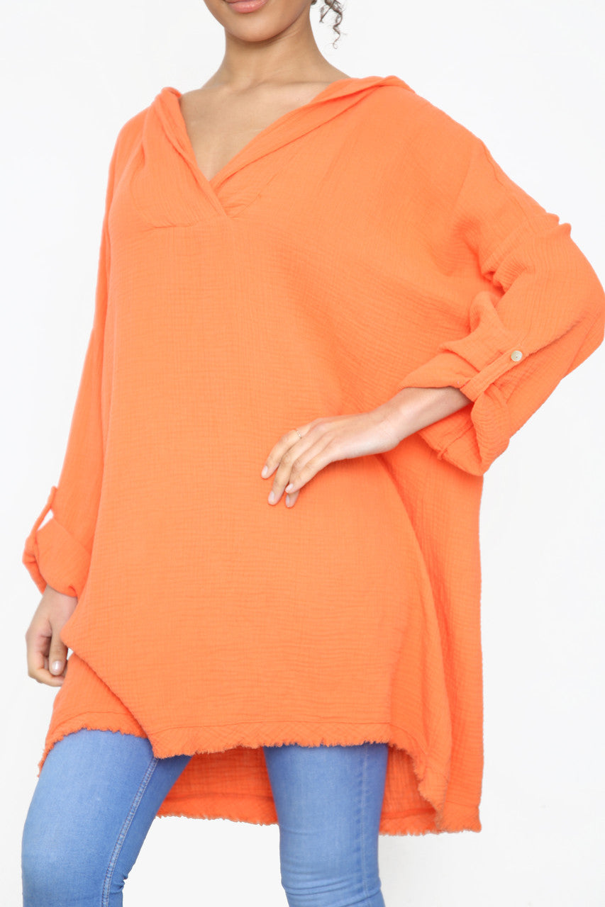 Ladies Hooded Plain Top Orange