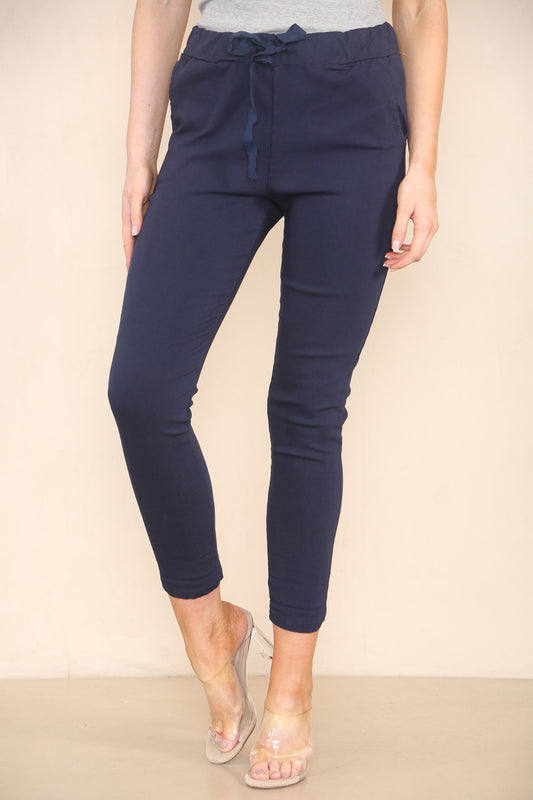 PLAIN ELASTICATED MAGIC STRETCH STYLE TROUSER NAVY