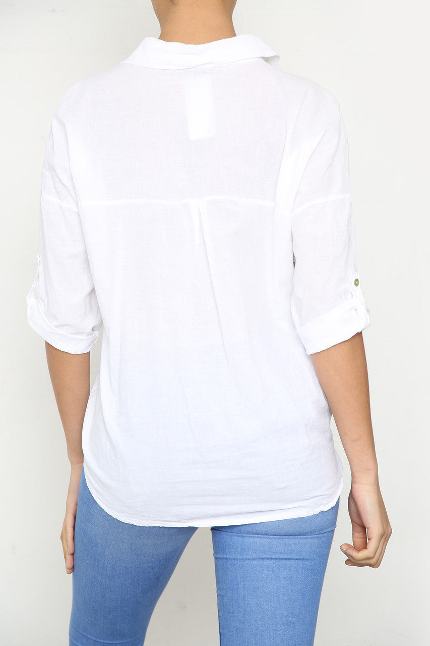 Ladies Rose Graphic Tie Front Shirt Top White