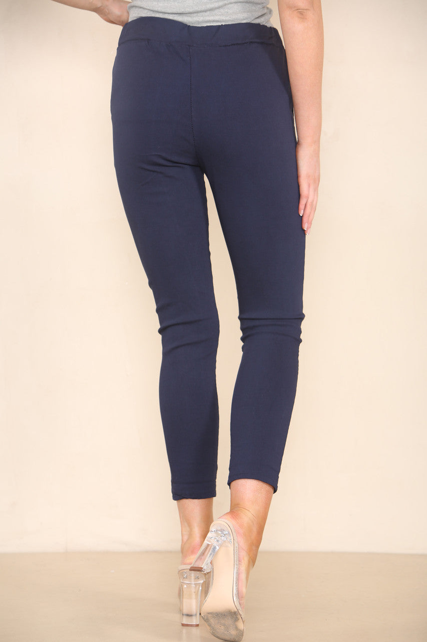 PLAIN ELASTICATED MAGIC STRETCH STYLE TROUSER NAVY