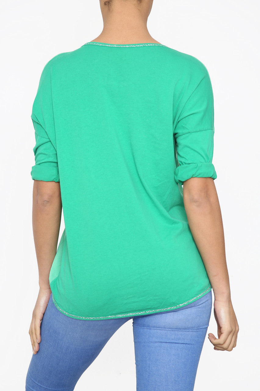 Dames Folie Blad Graphic Top Groen