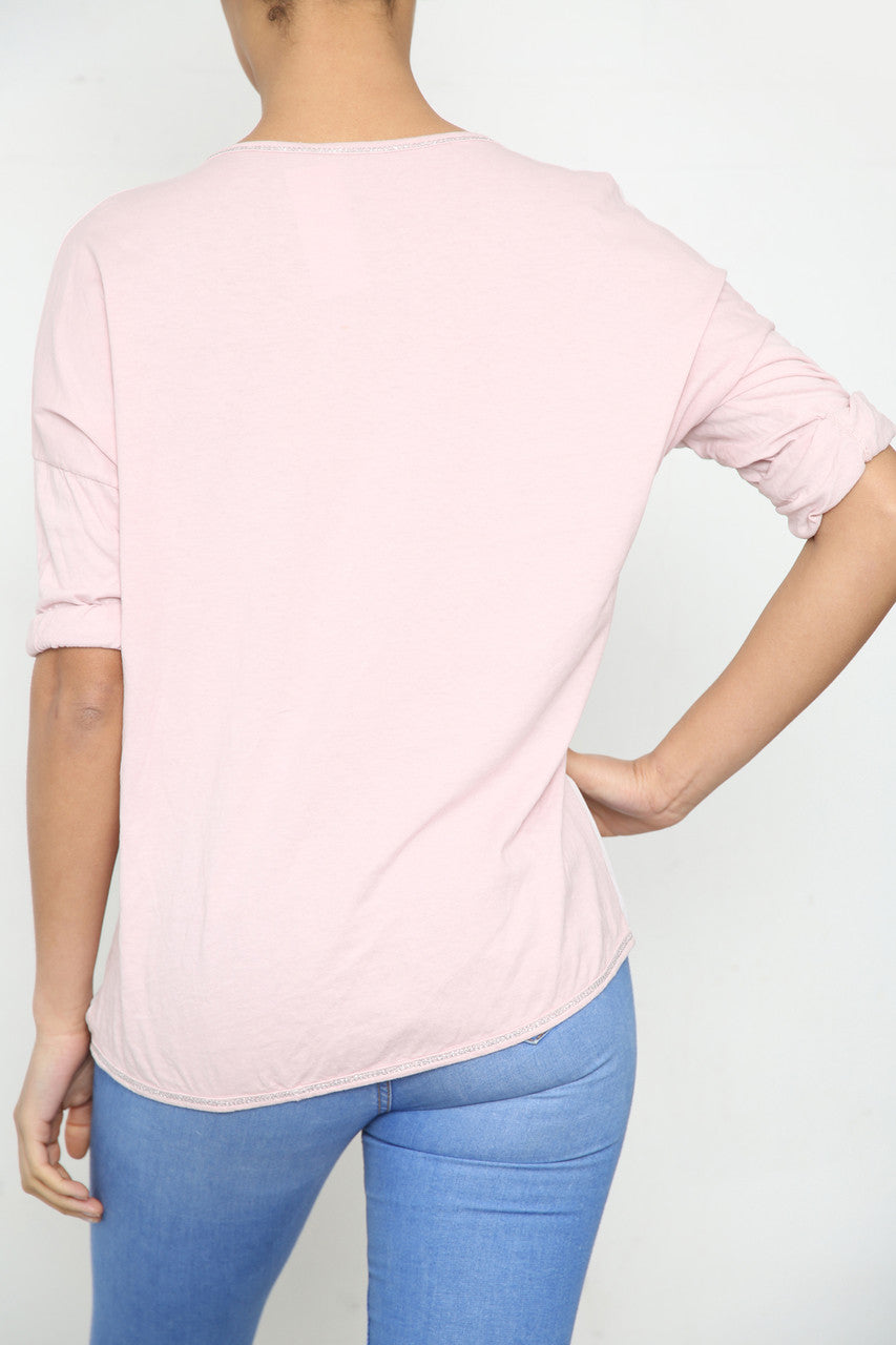 Damesfolie Blad Grafische Top Stoffig Roze