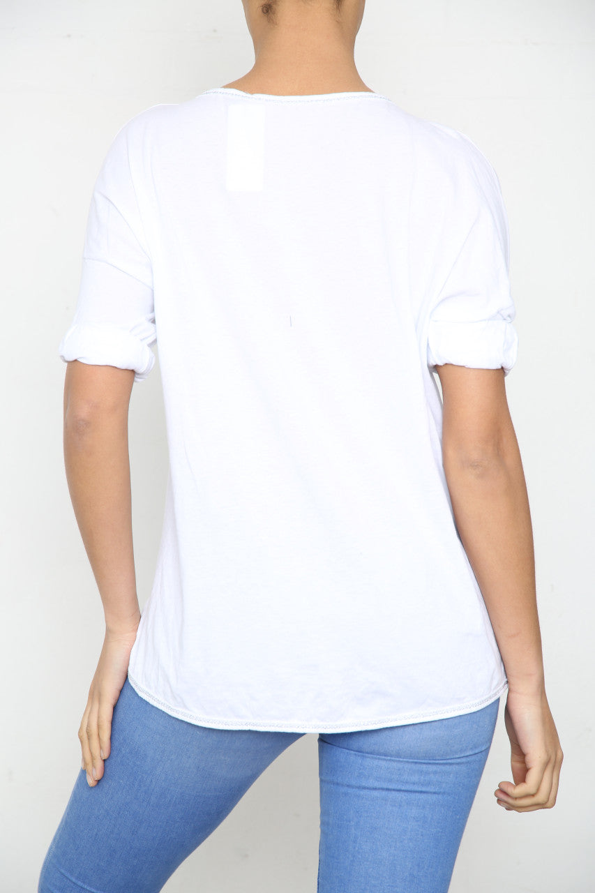 Ladies Foil Leaf Graphic Top White