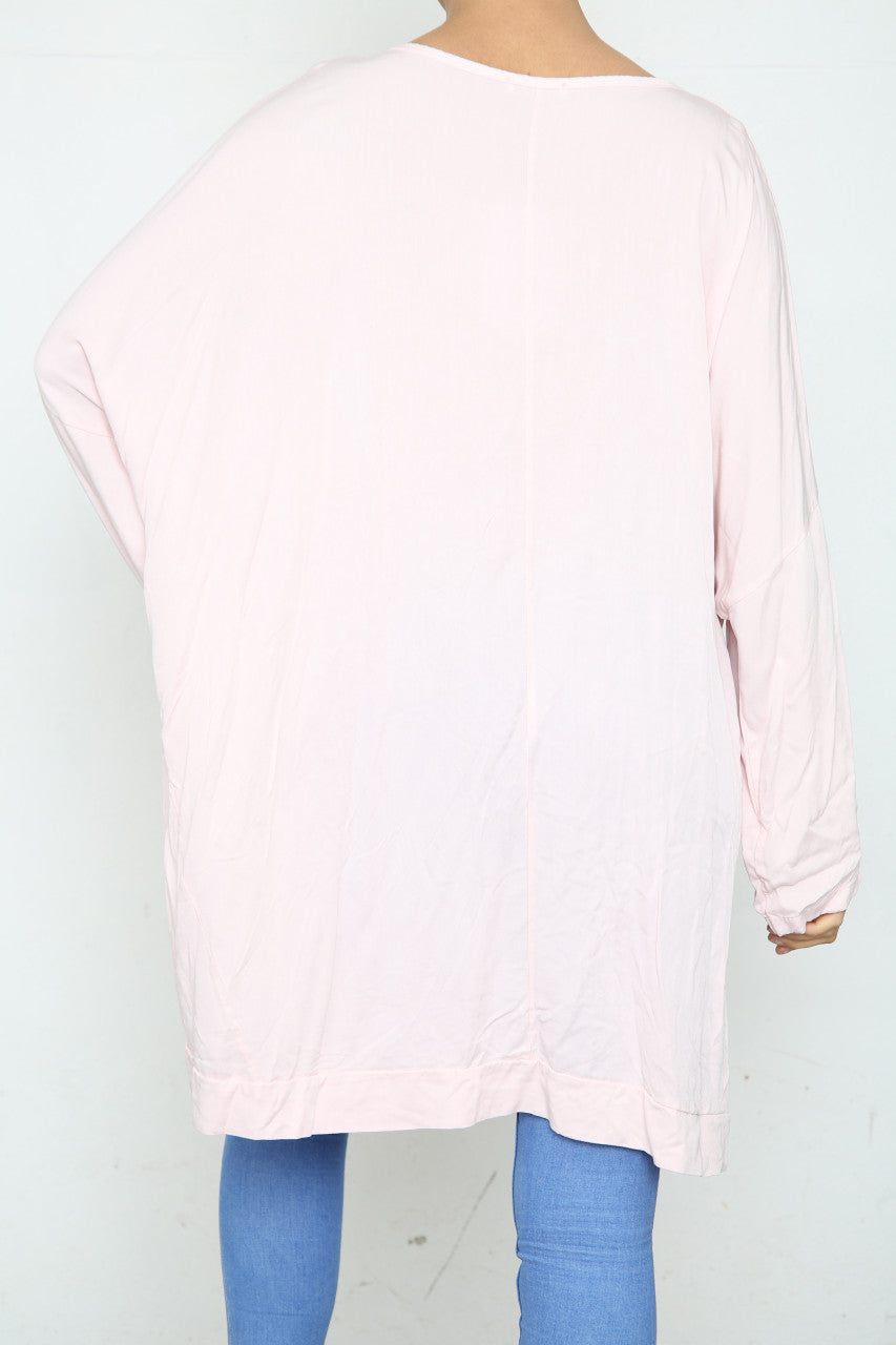 Ladies Sequin Feather Shoulder Detail Top Dusty Pink