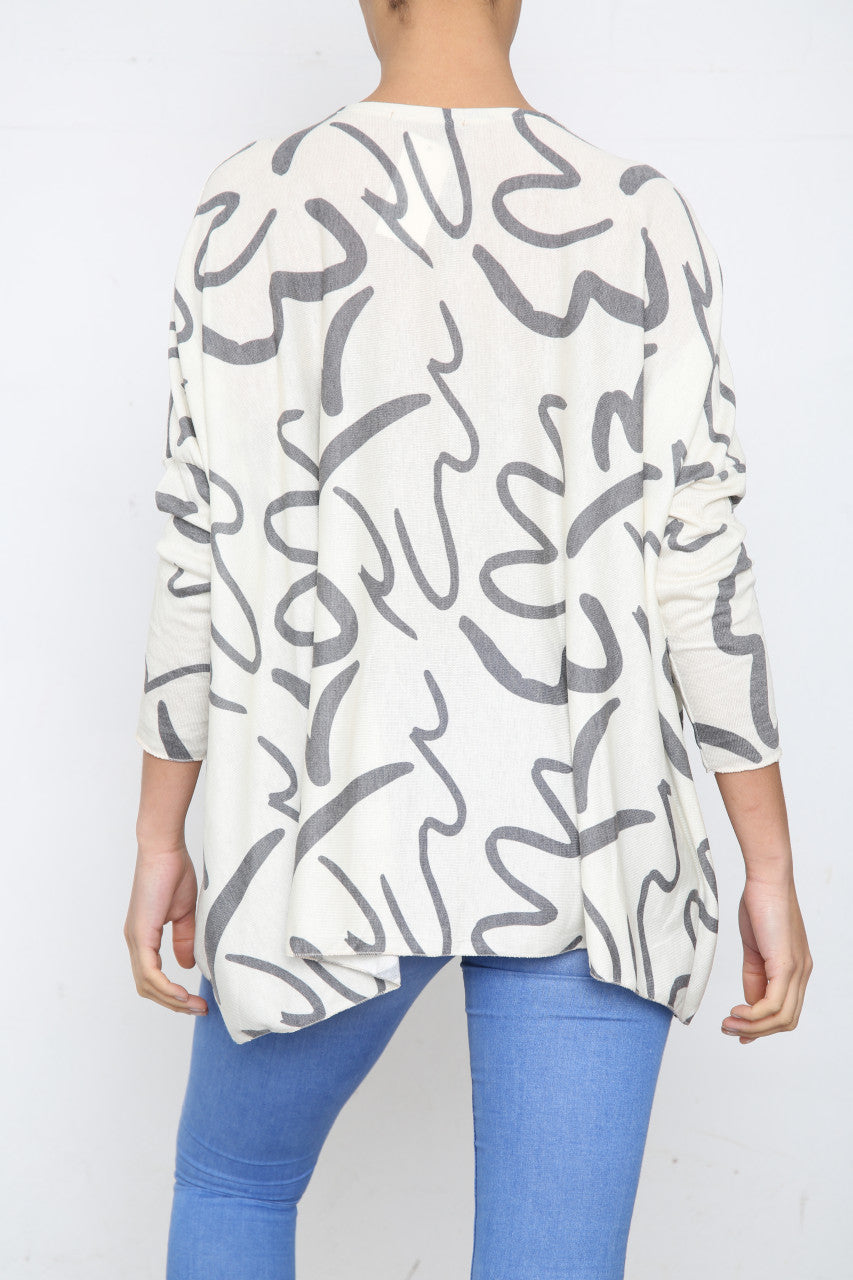 Dames Squiggle Print Fijn Gebreide Top Crème