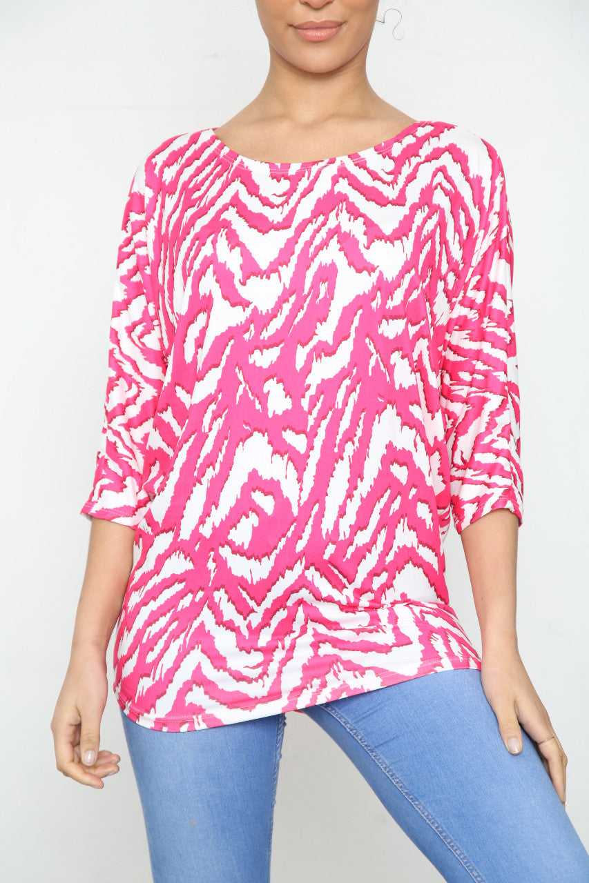 Dames Top met Vleermuismouwen en Dierenprint Cerise