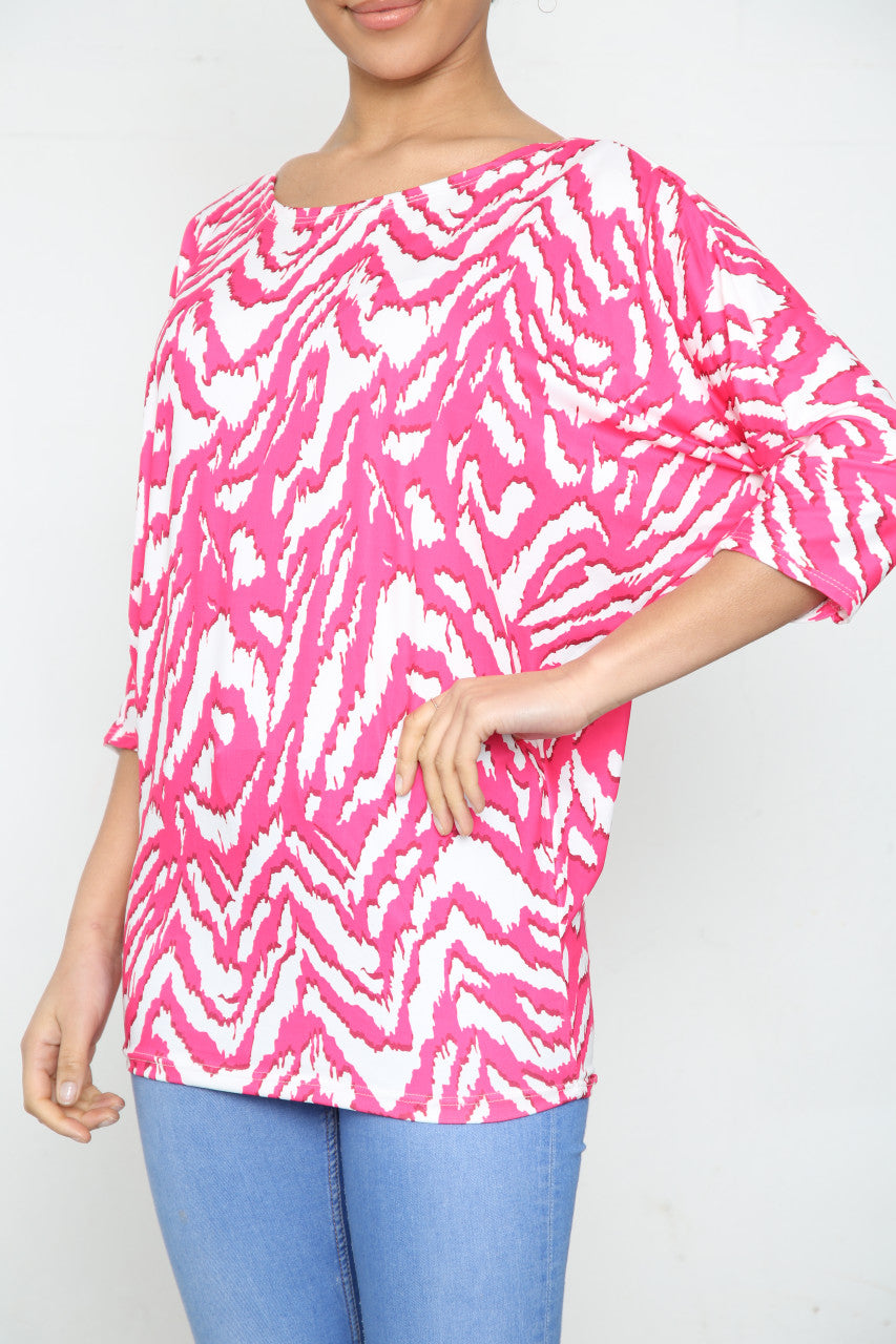 Dames Top met Vleermuismouwen en Dierenprint Cerise