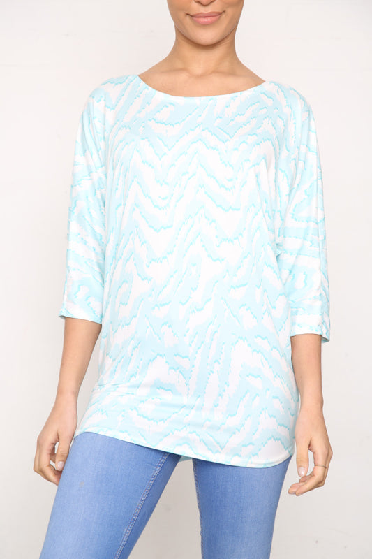 Ladies Animal Print Batwing Sleeve Top Mint