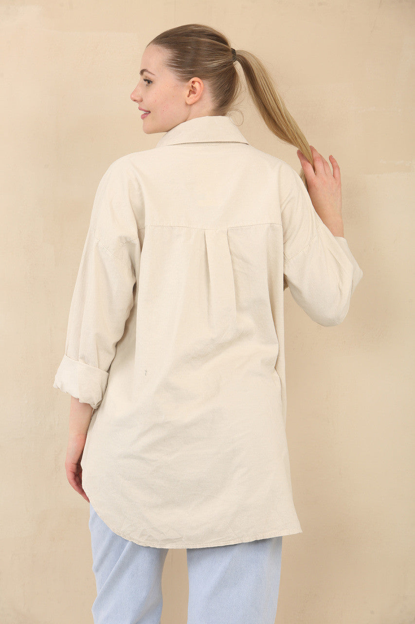 NAALDCORD OVERHEMD MET HARTSTEMPEL ZAKDETAILS - STONE