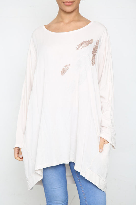 Dames Paillettenveer Schouderdetail Top Steen