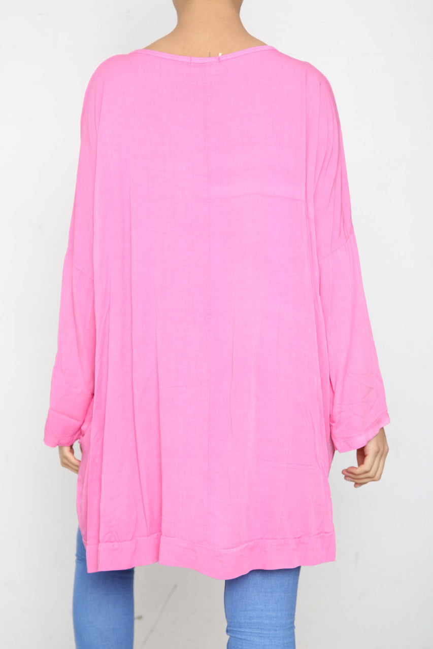 Ladies Sequin Feather Shoulder Detail Top Cerise