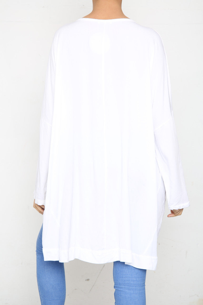 Ladies Sequin Feather Shoulder Detail Top White