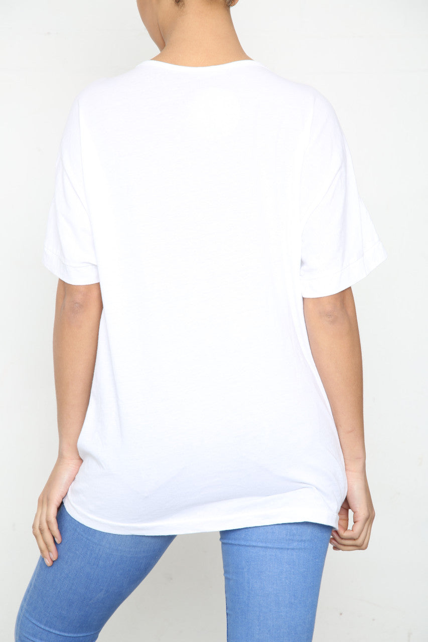Ladies Sequin Heart & Border Top White