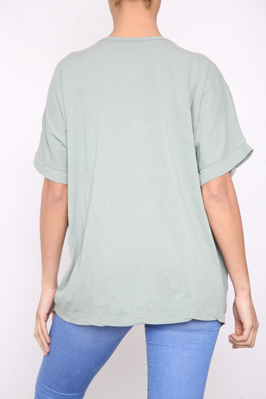 Ladies Sequin Heart & Border Top Khaki