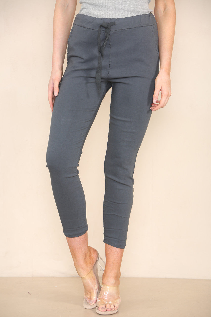 PLAIN ELASTICATED MAGIC STRETCH STYLE TROUSER CHARCOCAL