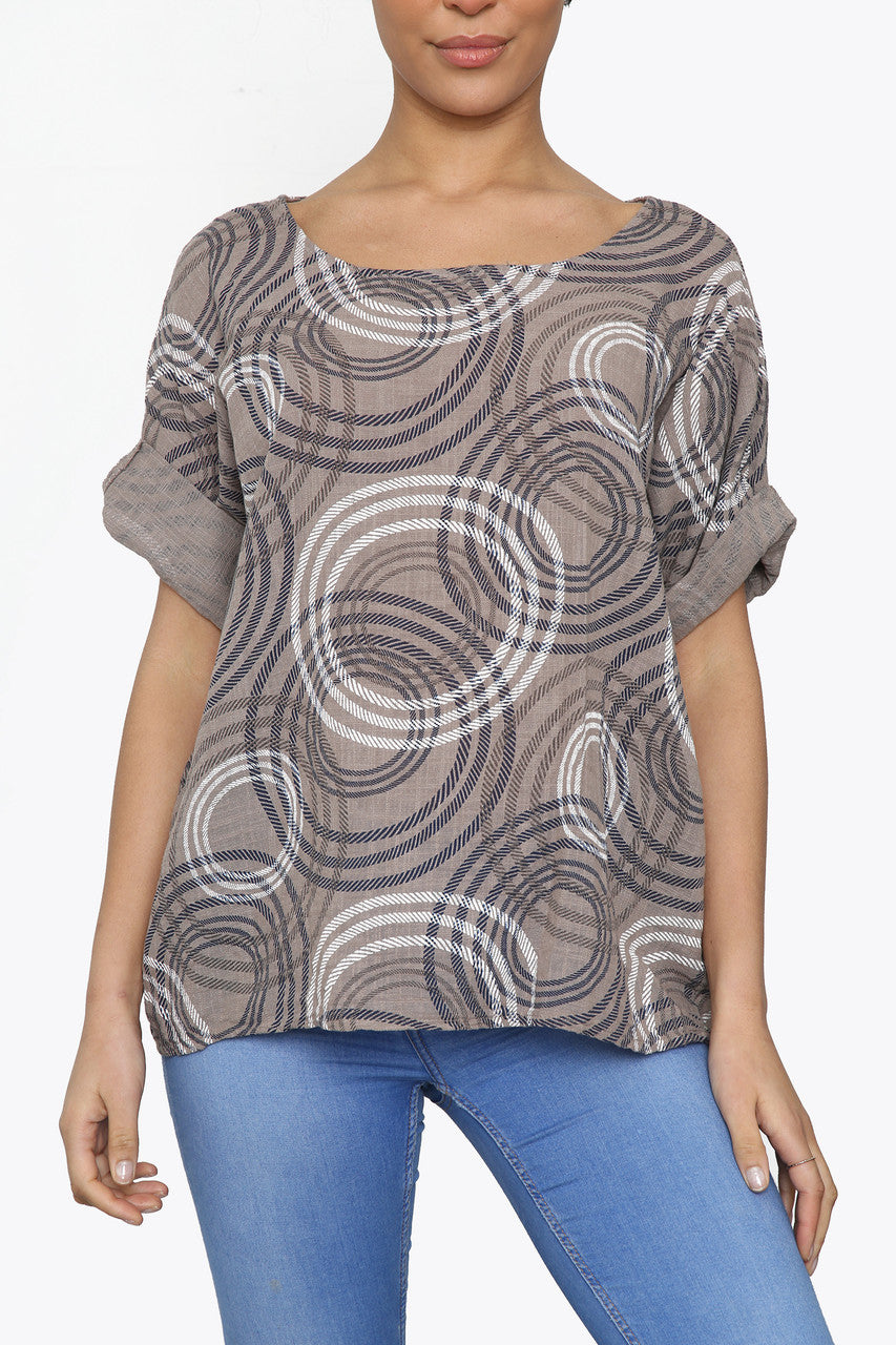 Ladies Circle Ripple Print Box Top Taupe