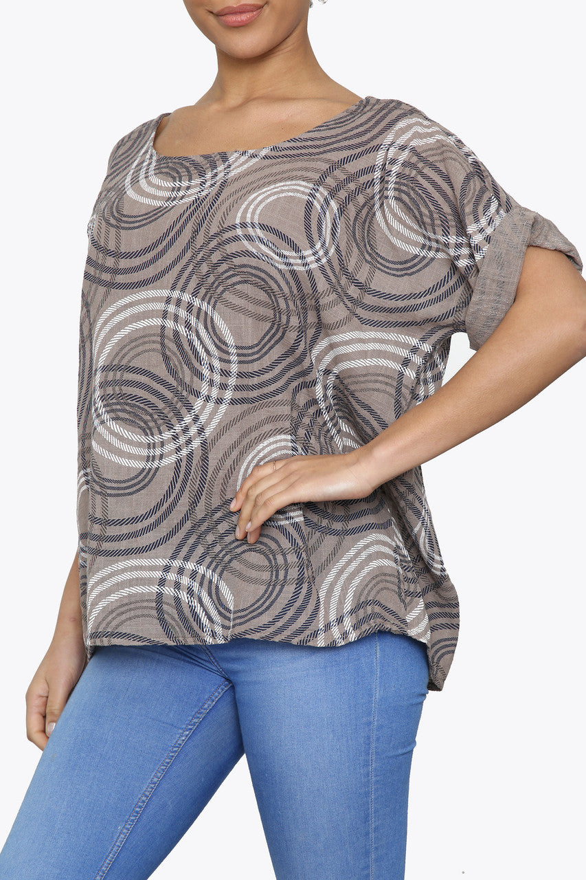 Ladies Circle Ripple Print Box Top Taupe