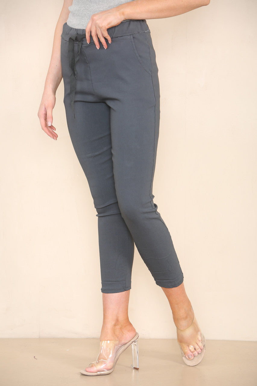 PLAIN ELASTICATED MAGIC STRETCH STYLE TROUSER CHARCOCAL