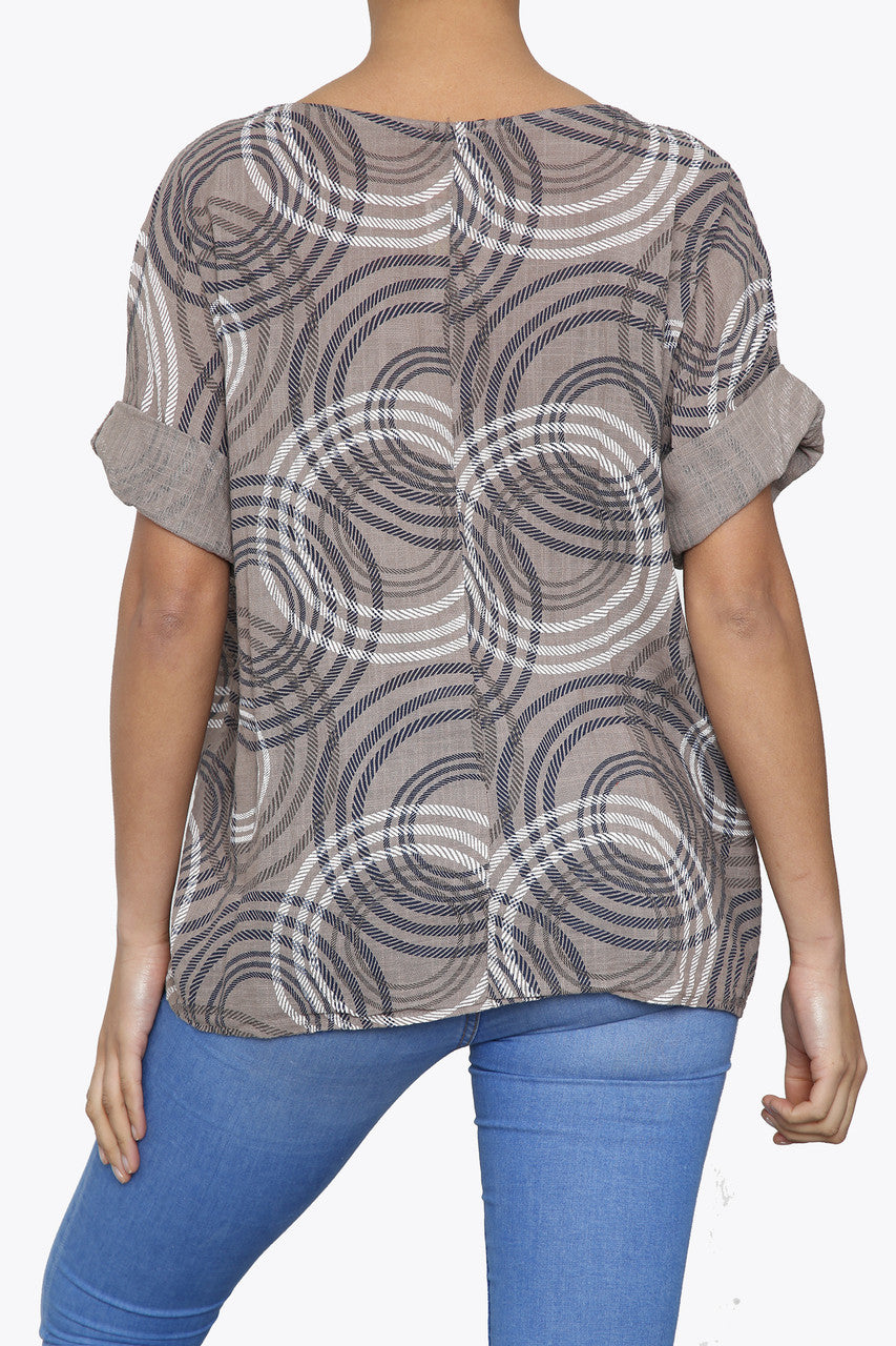 Ladies Circle Ripple Print Box Top Taupe