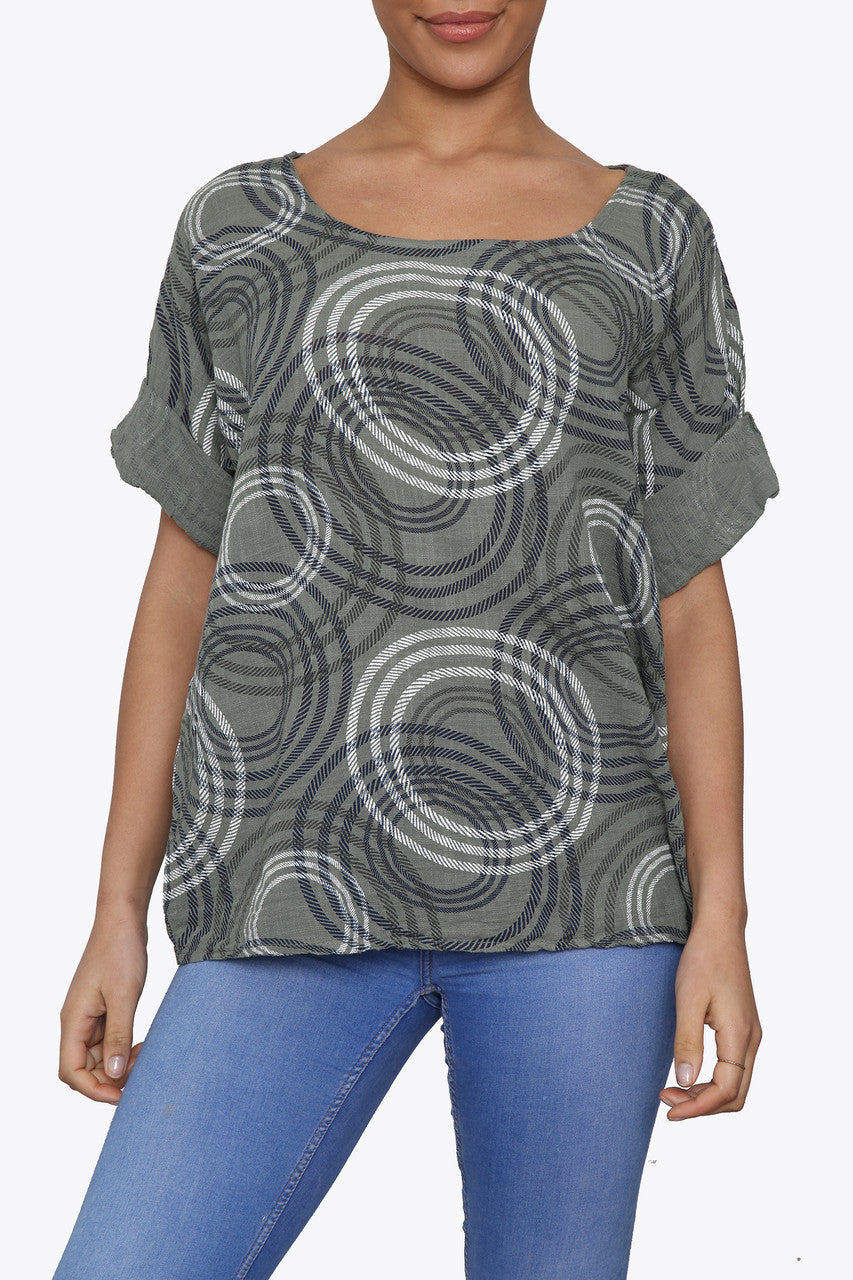 Ladies Circle Ripple Print Box Top Khaki