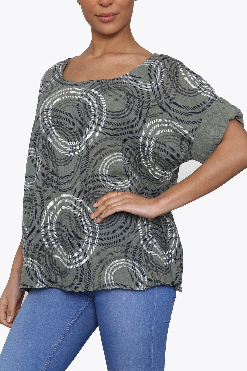 Ladies Circle Ripple Print Box Top Khaki