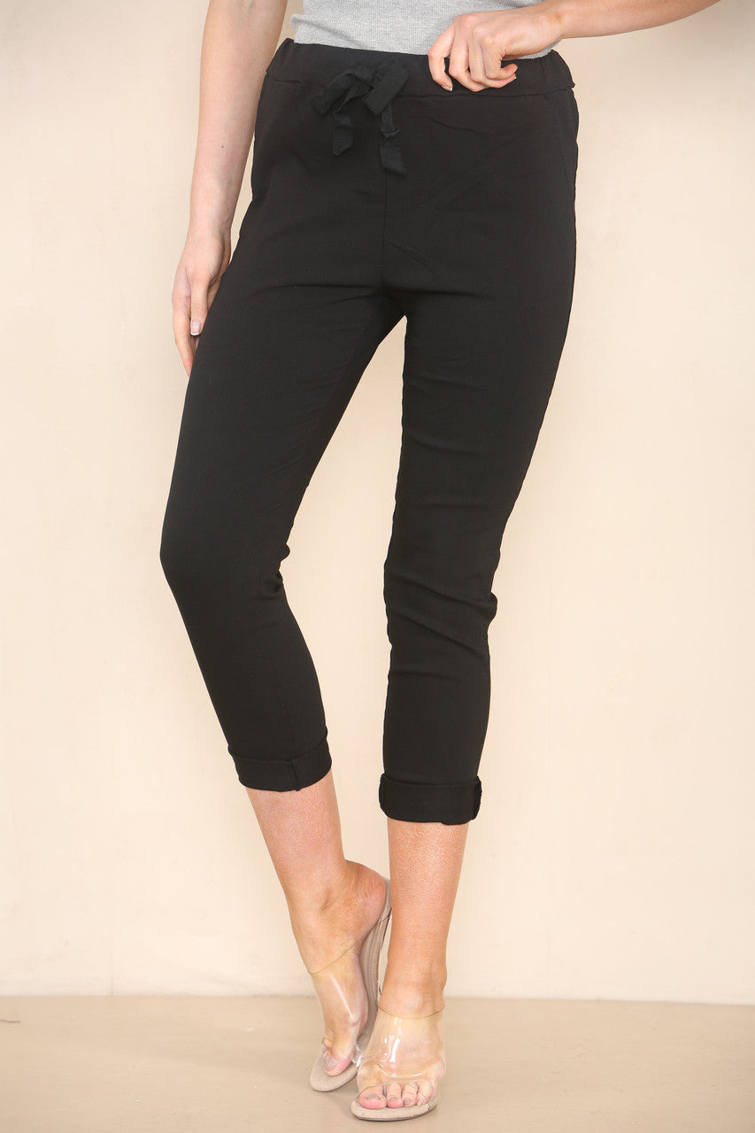 PLAIN ELASTICATED MAGIC STRETCH STYLE TROUSER BLACK