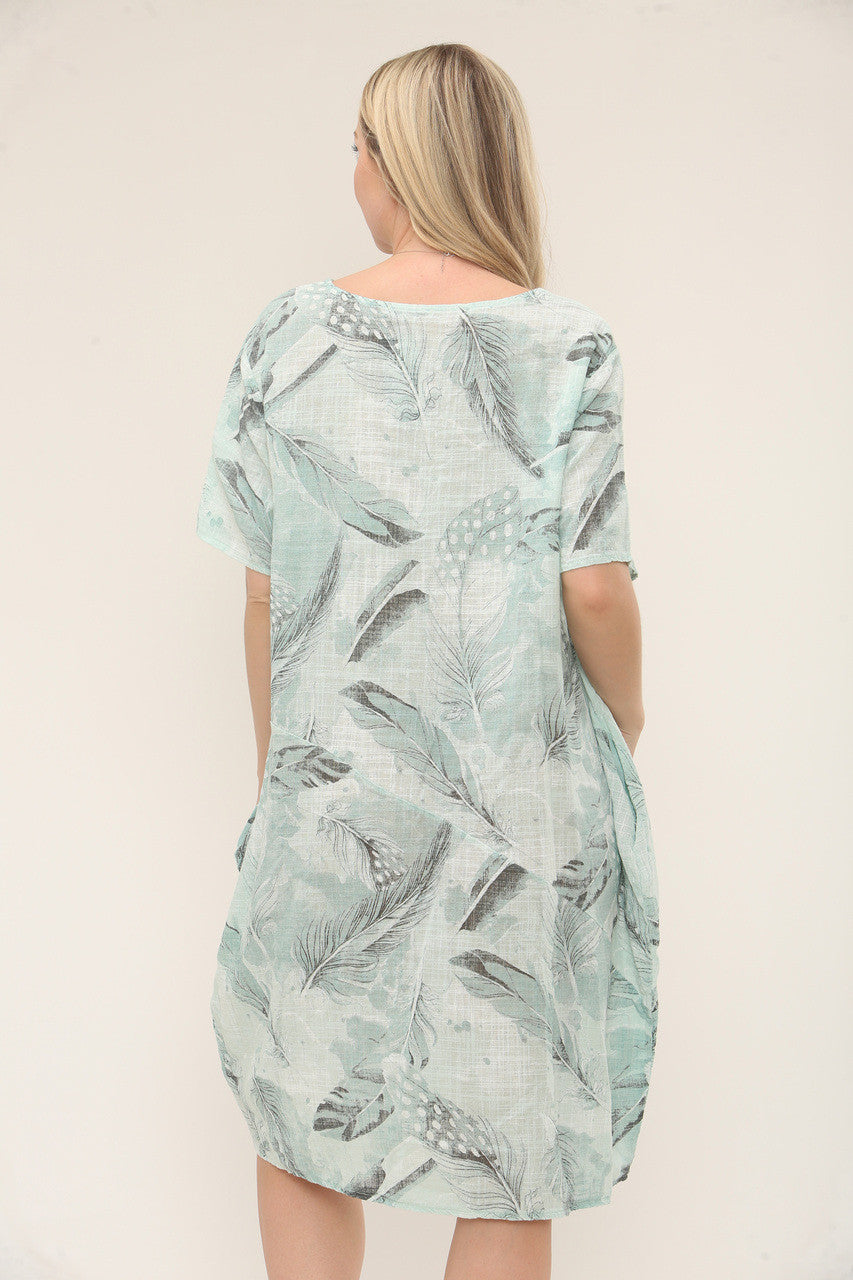 JURK MET BLADERENPRINT EN RELAXTE PASVORM - MINT