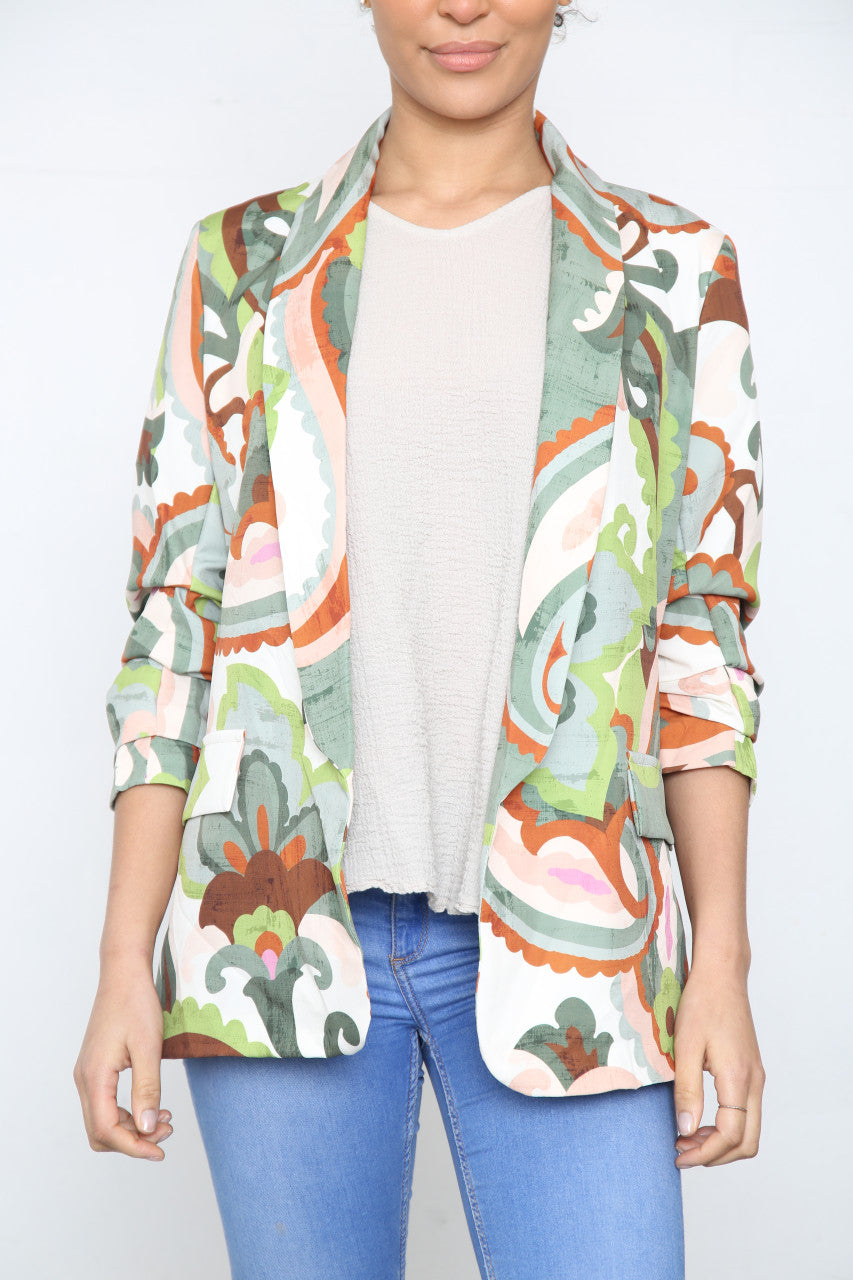 Dames Retro Print Blazer Jas Kaki