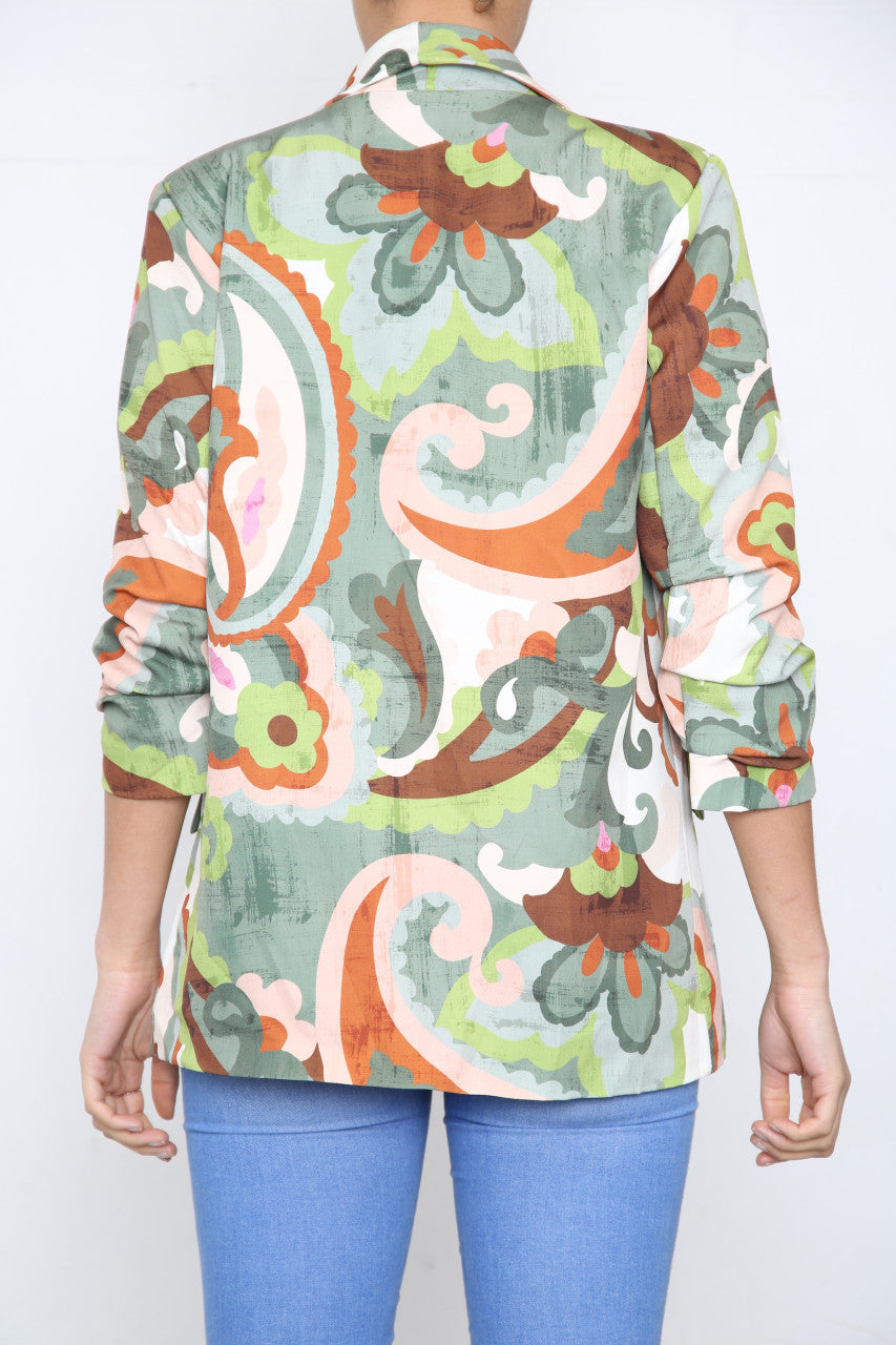 Dames Retro Print Blazer Jas Kaki