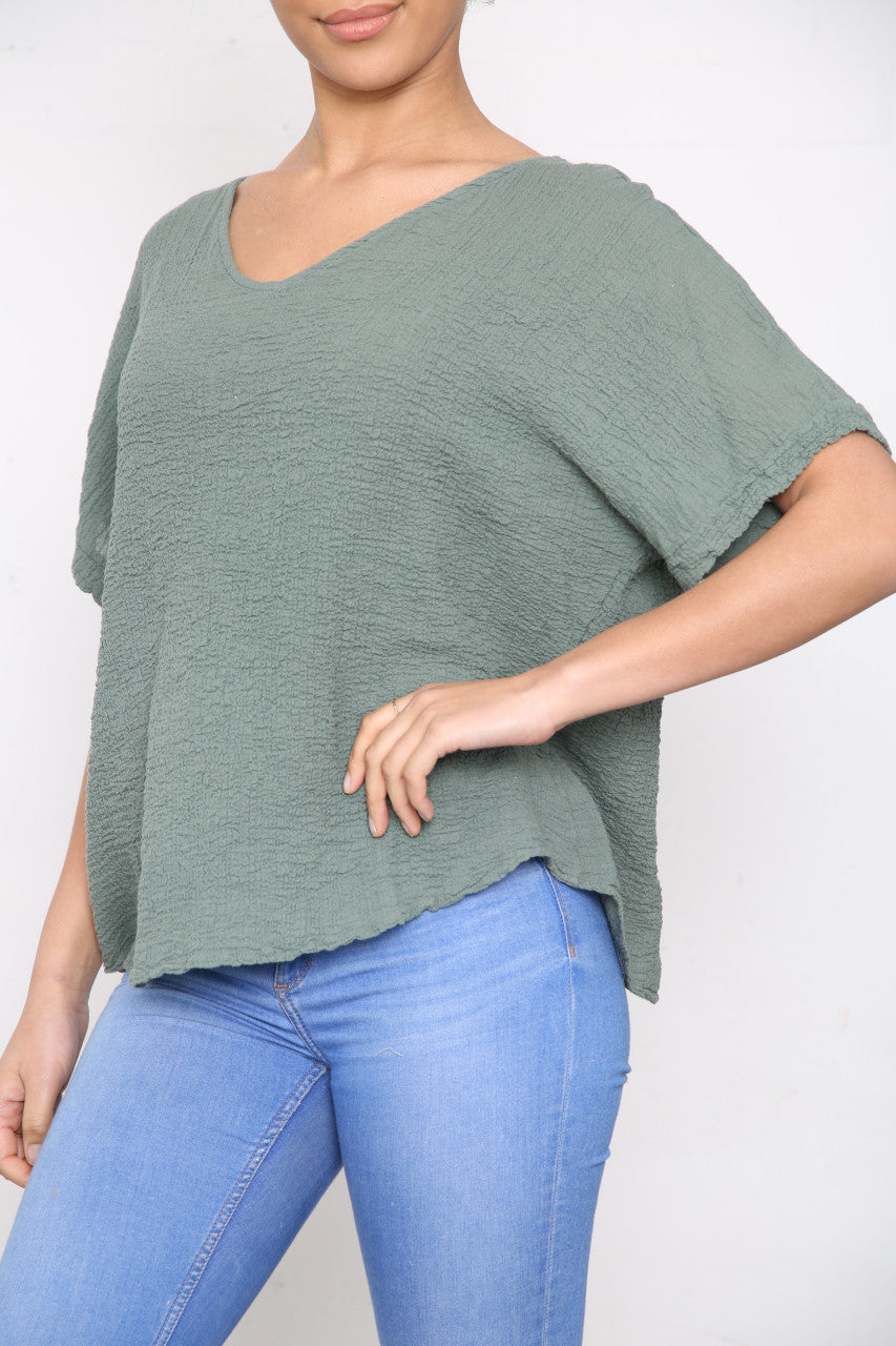 Dames Effen Crêpe Stijl Top Kaki