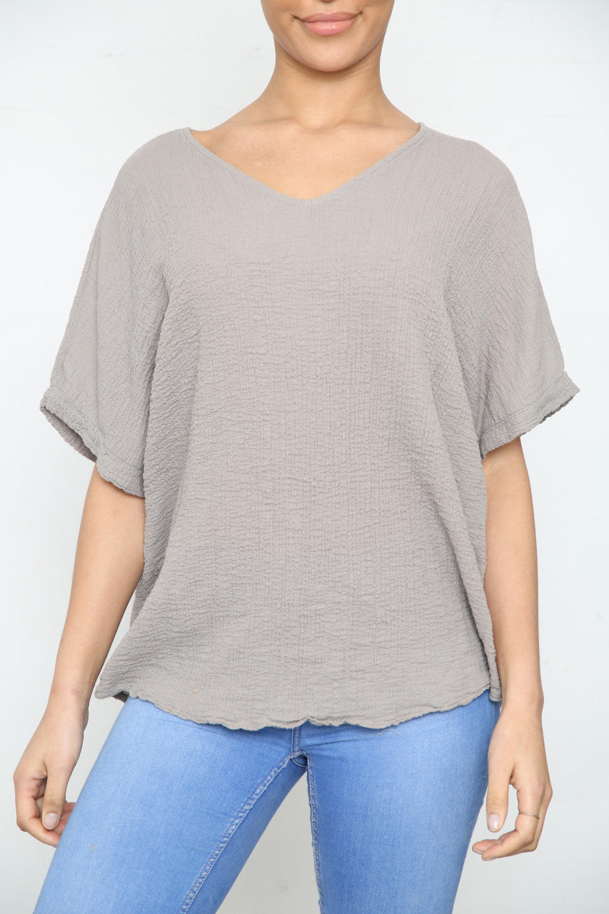 Ladies Plain Crepe Style Top Taupe