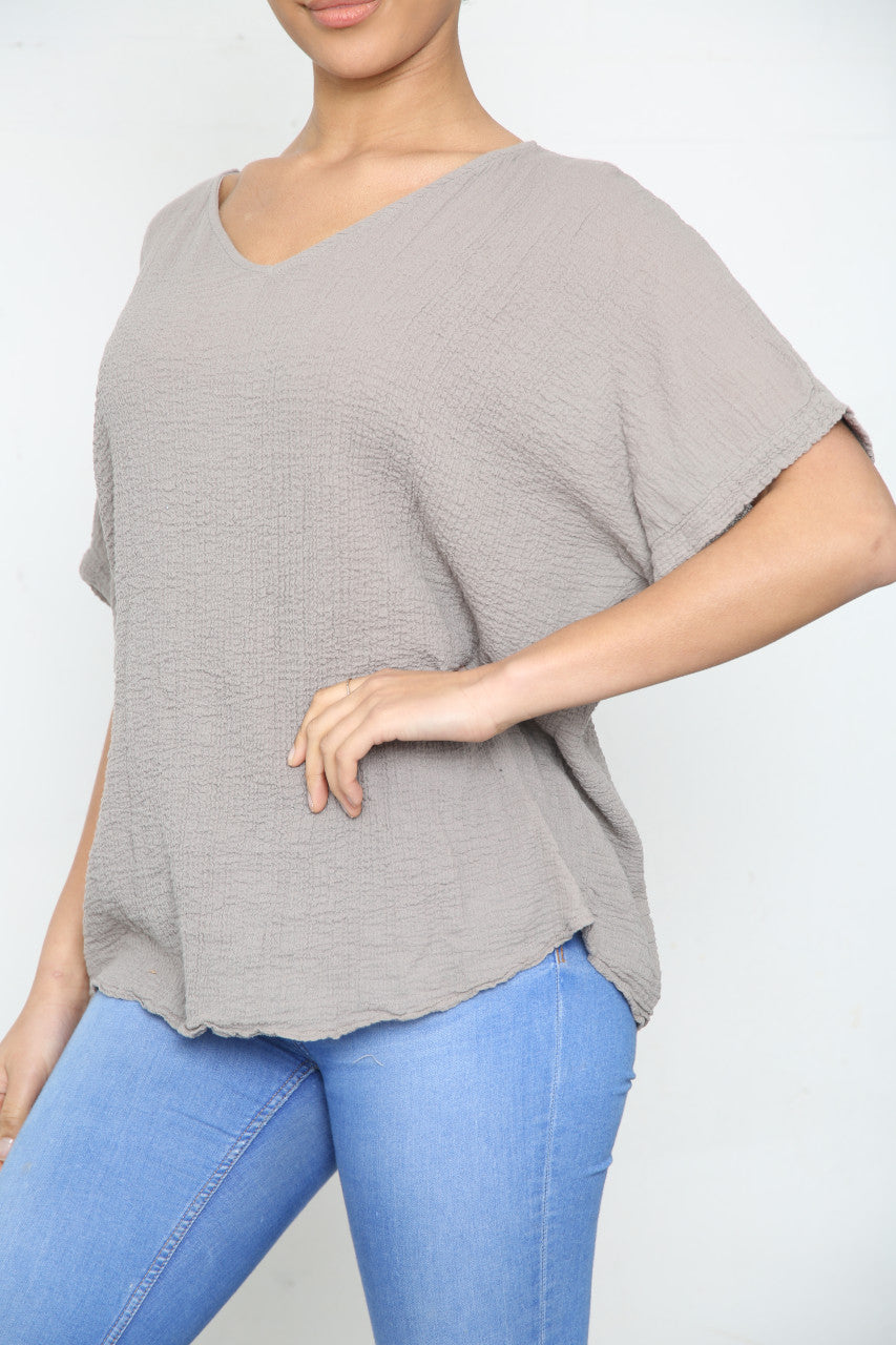 Ladies Plain Crepe Style Top Taupe