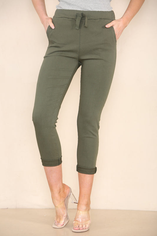 PLAIN ELASTICATED MAGIC STRETCH STYLE TROUSER KHAKI