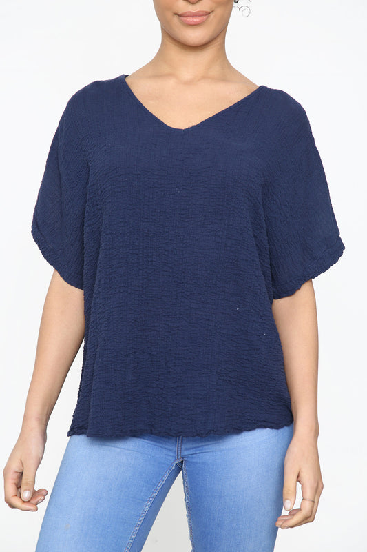Ladies Plain Crepe Style Top Navy
