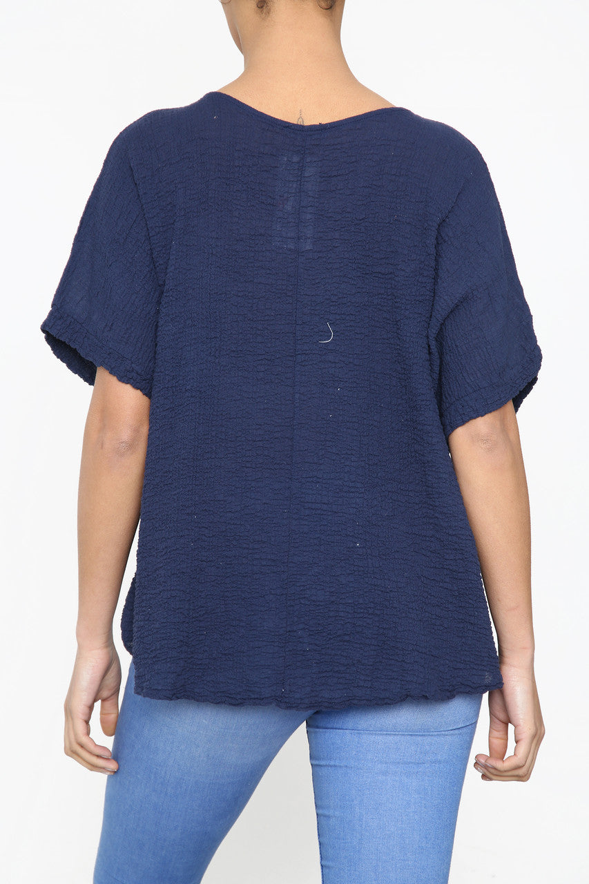 Dames Top Eenvoudig Crêpe Stijl Marine