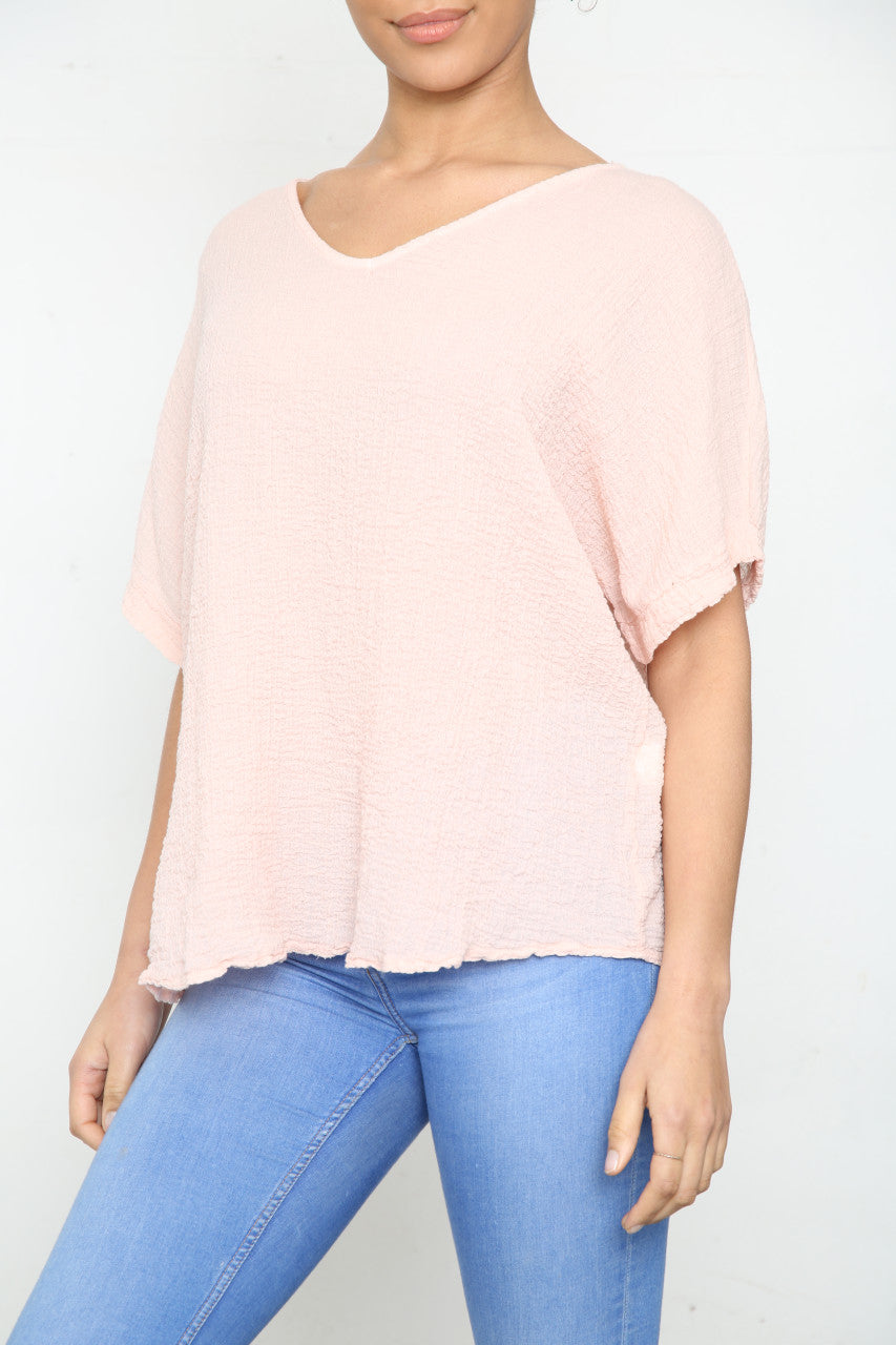 Ladies Plain Crepe Style Top Dusty Pink