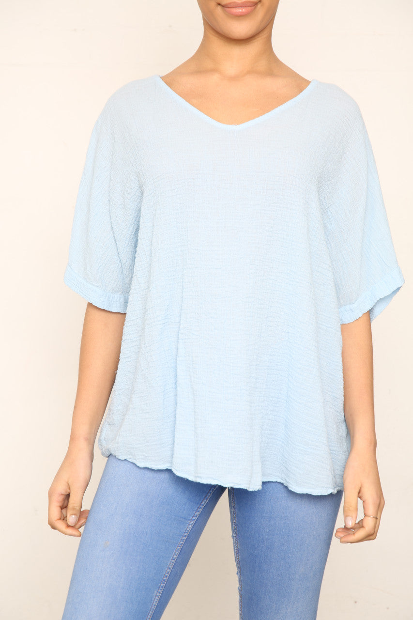 Dames Effen Crêpe Stijl Top Lichtblauw