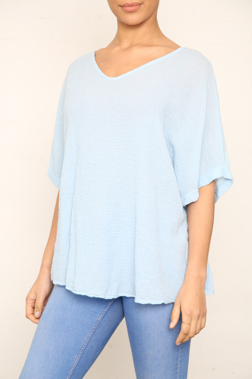Dames Effen Crêpe Stijl Top Lichtblauw