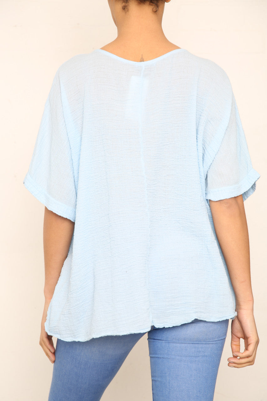 Dames Effen Crêpe Stijl Top Lichtblauw