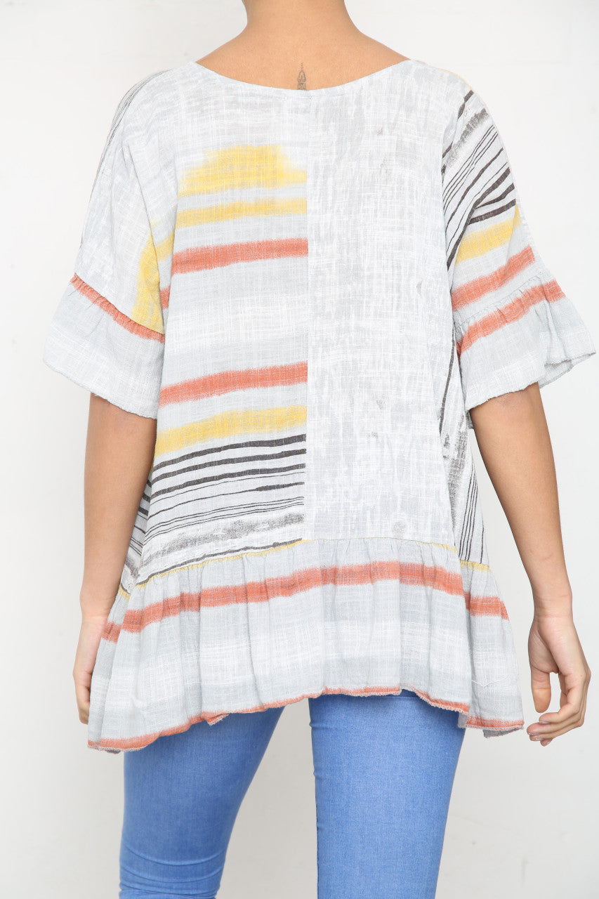 Ladies Colourful Stripes Floaty Top Silver