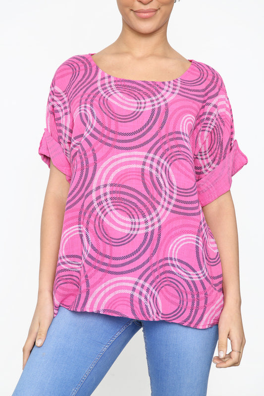 Ladies Circle Ripple Print Box Top Cerise
