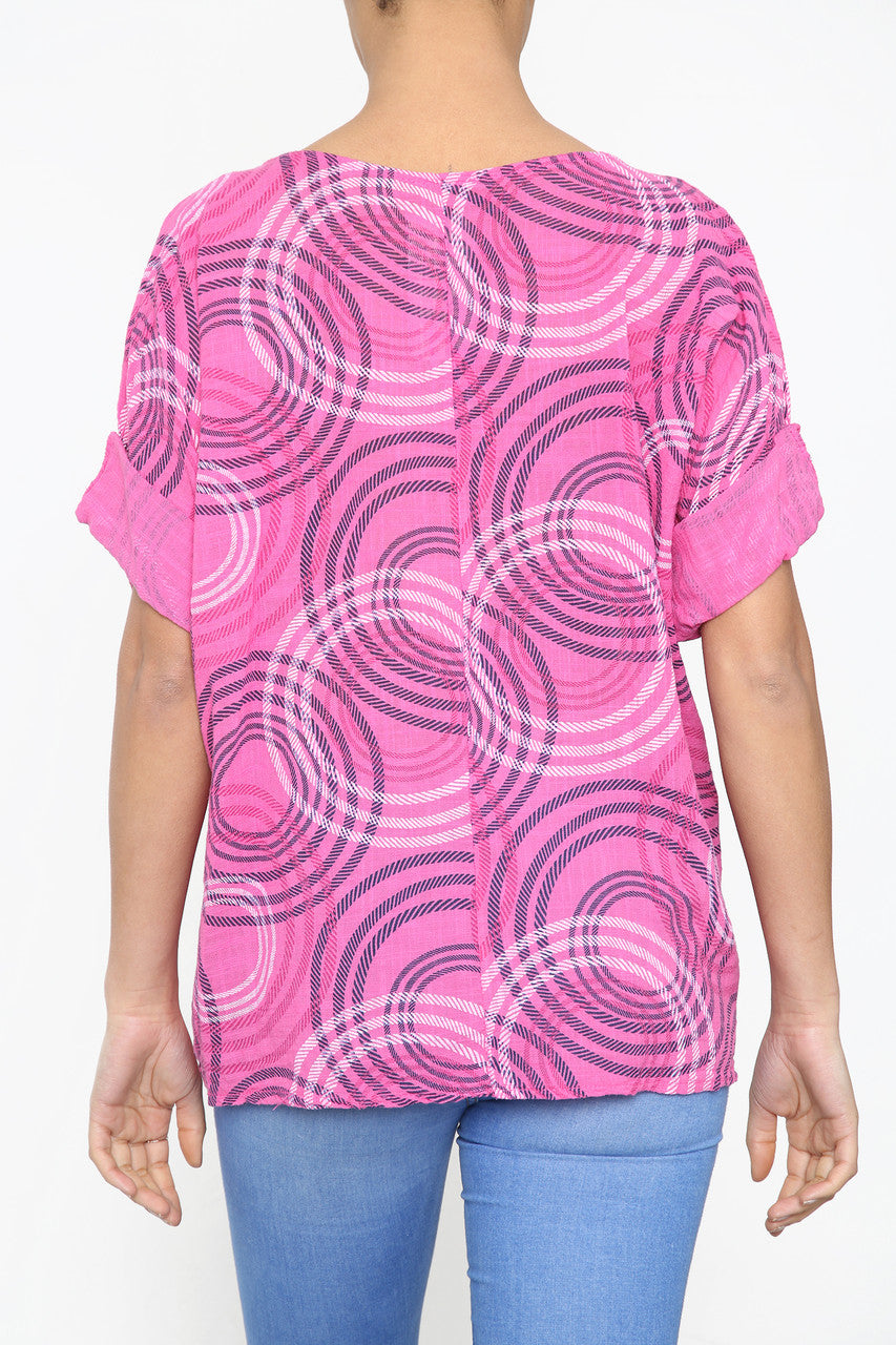 Ladies Circle Ripple Print Box Top Cerise