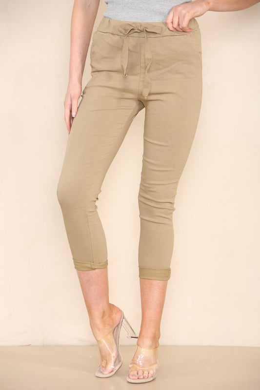 PLAIN ELASTICATED MAGIC STRETCH STYLE TROUSER TAN