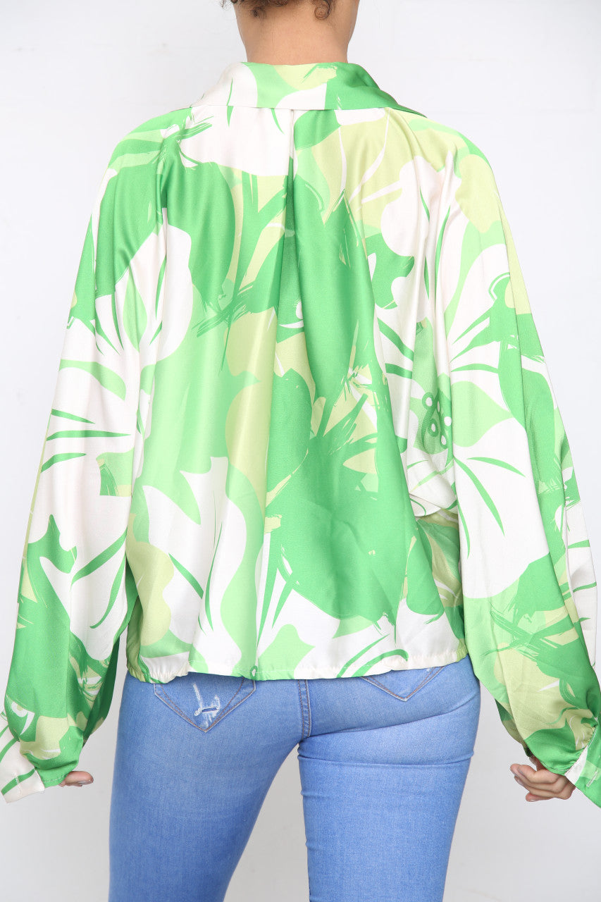 Dames Bloes Top met Bloemen Abstracte Print Limoen